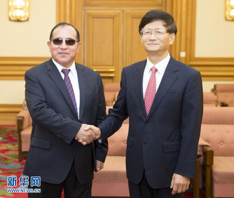 9月5日，中共中央政治局委員、中央政法委書記孟建柱在北京會見秘魯最高法院院長維克托&middot;盧卡斯&middot;蒂科納。 新華社記者 黃敬文 攝 