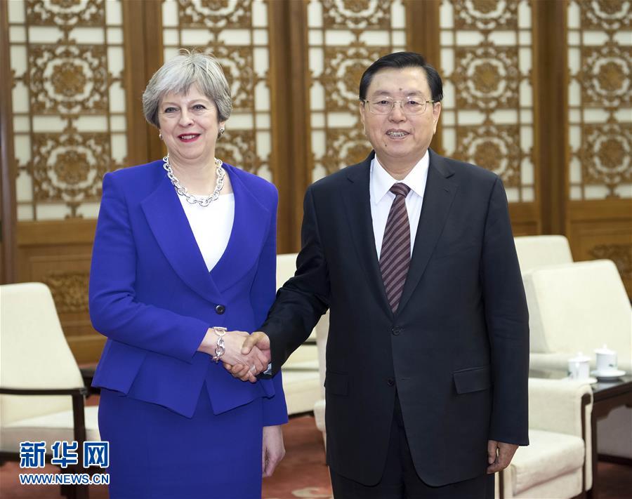2月1日，全國人大常委會委員長張德江在北京人民大會堂會見英國首相特雷莎&middot;梅。新華社記者 李濤 攝