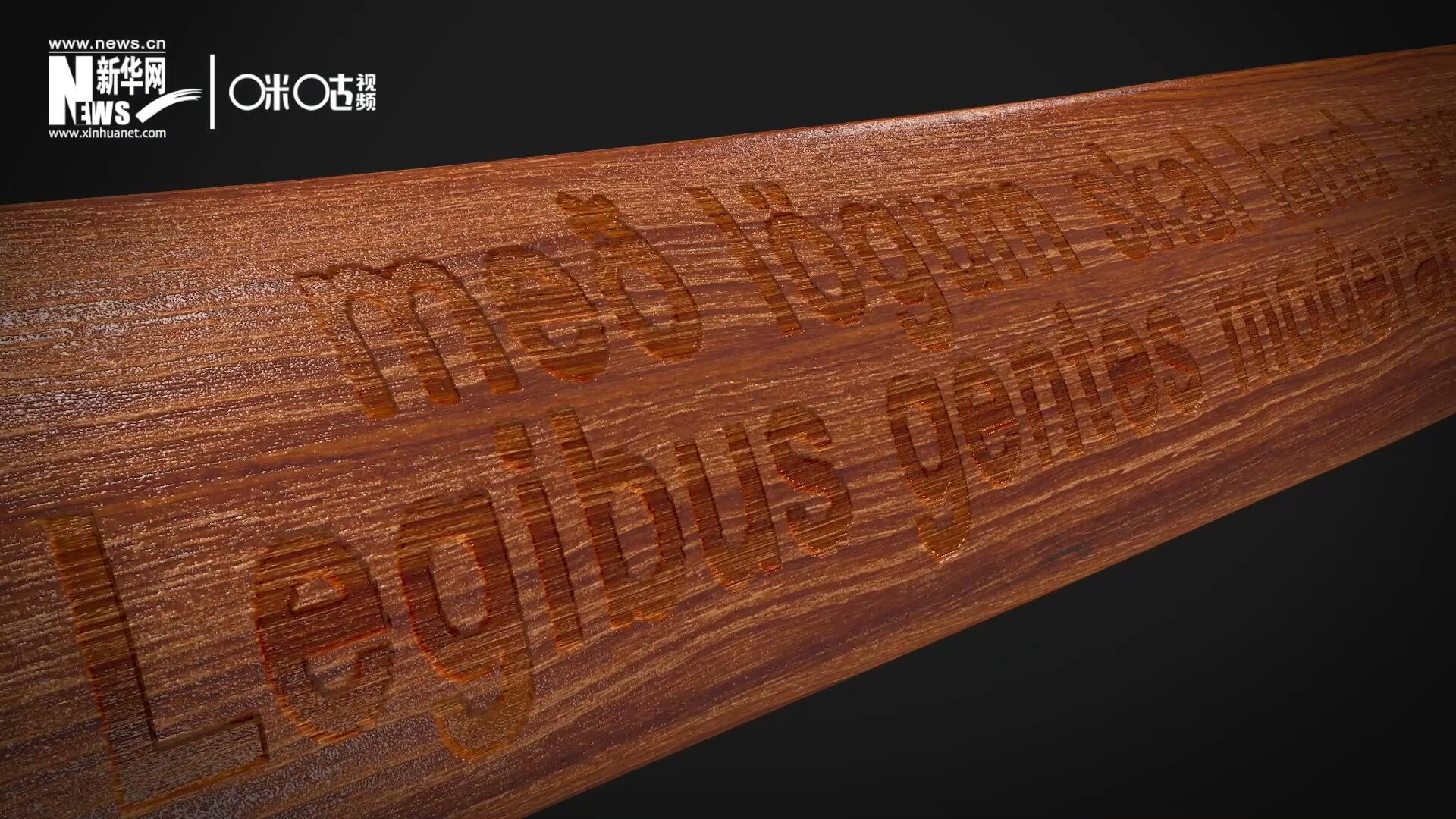 這把木槌尺寸超大、顏色棕紅、精雕細(xì)刻，上面刻有&ldquo;社會(huì)必須建立在法律的基礎(chǔ)上&rdquo;。