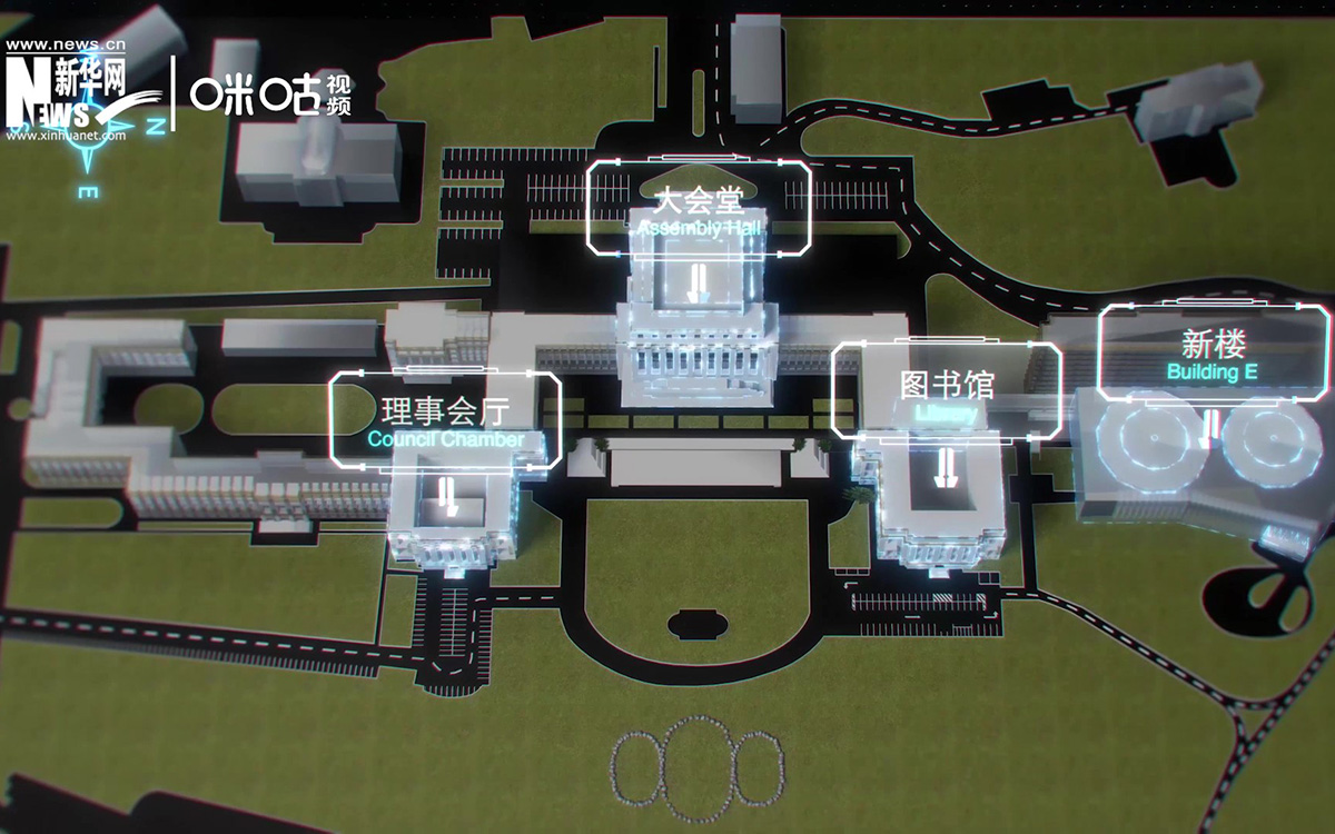 萬國宮整個(gè)建筑群呈&ldquo;品&rdquo;字形，擁有34間會議廳