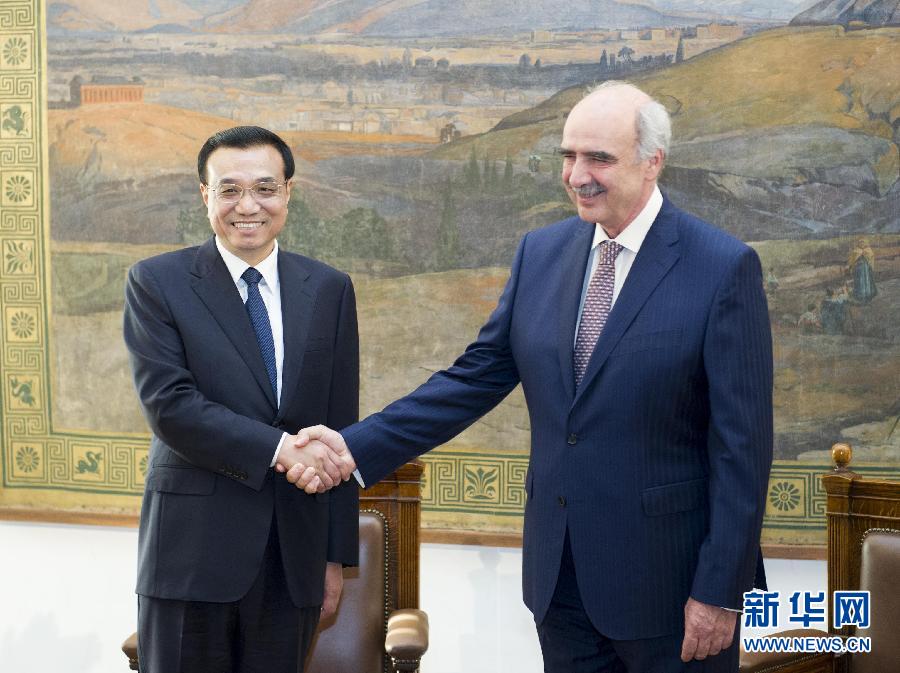 6月19日，國務(wù)院總理李克強(qiáng)在希臘議會大廈會見希臘議長米馬拉基斯。新華社記者 王曄 攝
