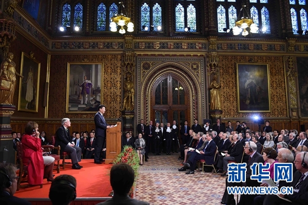 10月20日，國家主席習(xí)近平在英國議會發(fā)表講話。 新華社記者 張鐸攝 