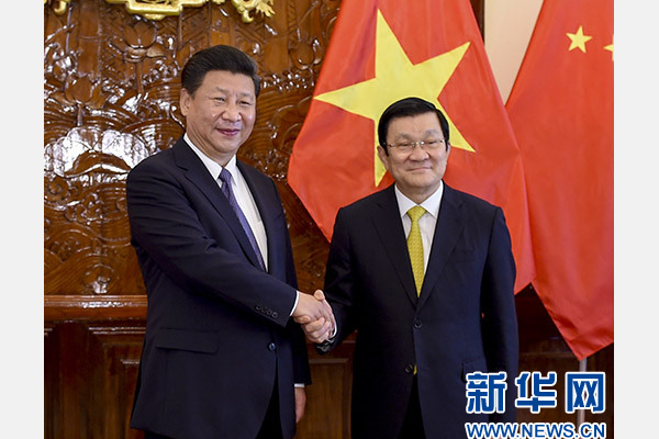 11月6日，中共中央總書記、國家主席習(xí)近平在河內(nèi)同越南國家主席張晉創(chuàng)舉行會談。 新華社記者李學(xué)仁攝
