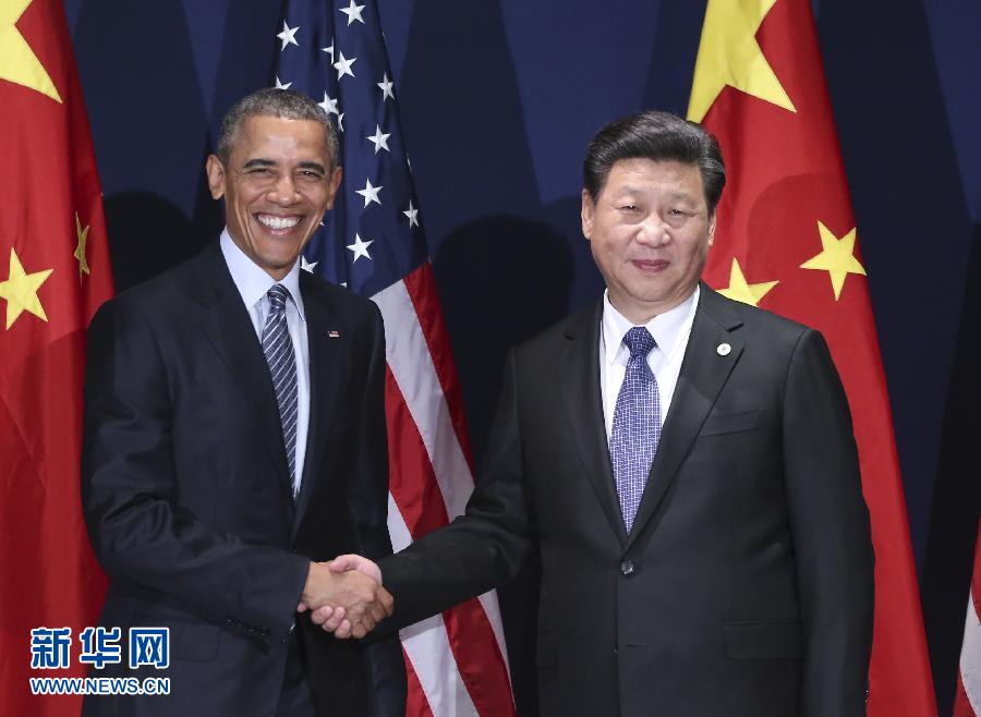 11月30日，中國國家主席習(xí)近平在巴黎會(huì)見美國總統(tǒng)奧巴馬。新華社記者蘭紅光攝