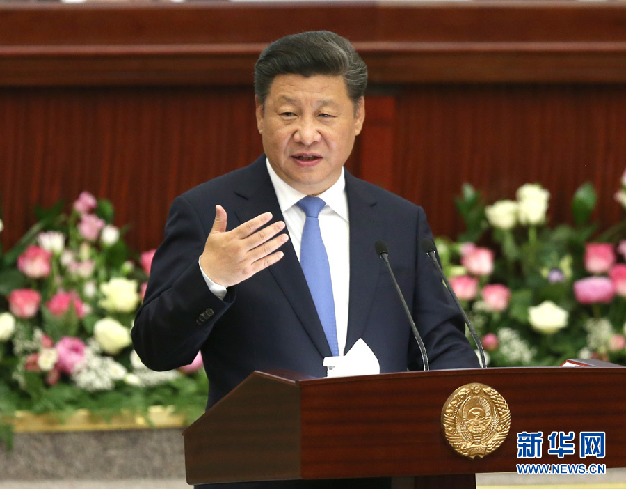 6月22日，國家主席習(xí)近平在塔什干烏茲別克斯坦最高會(huì)議立法院發(fā)表題為《攜手共創(chuàng)絲綢之路新輝煌》的重要演講。 新華社記者馬占成攝