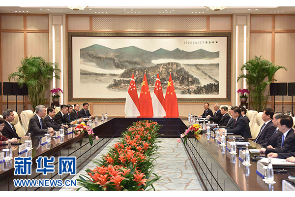 9月2日，國家主席習近平在杭州會見新加坡總理李顯龍。新華社記者張鐸攝