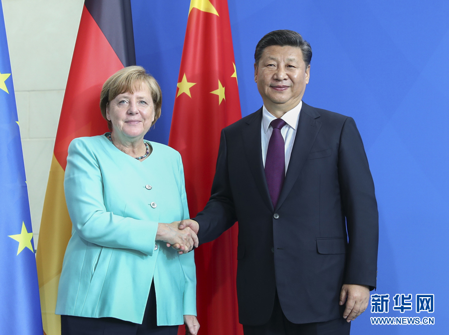 7月5日，國(guó)家主席習(xí)近平在柏林同德國(guó)總理默克爾舉行會(huì)談。新華社記者謝環(huán)馳攝